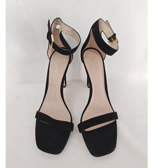Stuart Weitzman Square Nudist 100 Pump Heels Black Suede Ankle Strap - Picture 5 of 12